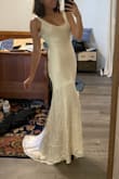 I kept seeing this dress and I knew I had to buy it eventually. After reading the reviews that said the dress ran big, I decided to order one size smaller than my usual. It fits me snug but not too tight. Only "downside" is the hem in the front is a little short, so it limits the heels I can wear with it (not a huge issue). I think the dress was designed to be loose fitting (the hem would fall better if I went with a small), but if your preference is a tighter fit then I would recommend sizing down like others suggested! Dress does need a good steam after unpacking.  

It's more than just "good for the price" it's amazing! Will be wearing it for my vineyard bridal shower in October with heeled cowgirl boots. - Ellon M.