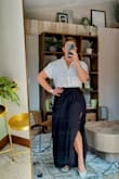 I really have to shimmy myself into these pants. They barely fit over my wide hips and bum, but once I have them on they are flowy and fairly comfortable.

I am a medium through and through, but when it comes to Lulu's polyester items, I really have to be careful. Probably should have ordered a large in these. - Abigail M.
