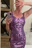 Again enhanced color online. This is a very plum color and the sequins are almost pink. If you like the color I'm posting then order. It fits really nice to your body. A small was very snug on me. - Deborah V.