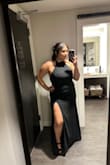 Dress fit great and the slit was just high enough. Only part I was sad about was the clasp in the back of my dress was broken when I received it. The dress was the perfect length with my 3-inch heels no hemming needed and the top did not move through the night even with all the moving and dancing!!! Would definitely recommend!! - Megan T.