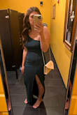 This dress was the fourth dress I ordered From Lulus and by far my favorite! It fit in my bust area perfectly and I only wore a thin strapless bra but probably could have worn nothing. It is form-fitting which I was worried about but the fabric is thick enough to help hide lines of shapewear or trouble areas. The slit in the side does come up higher than I expected, but it only rode up when walking to the venue from my hotel. Overall a great dress, the color was perfect as well! - Emily H.