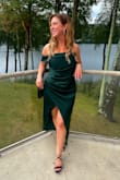 Medium would have fit fine but my thighs made the slit come right up to my bits. The large allowed for more breathing room in the thighs but was a little loose in the top region. Overall still beautiful and would wear it again! - Samantha R.