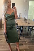 I loved this dress! True to size and very lightweight so it was perfect for a summer wedding. The cowl neckline lays a bit weird on its own, but with a little tape, it was good to go. - Taylor S.