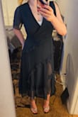 My dress arrived and I was so excited, the color was gorgeous and it fit me like a glove, then I sat down in front of the mirror to test the movement of the dress and well, you can see things you should not be able to see. The slit is unnecessarily high and this is not classy for an outdoor wedding. I can only imagine if there is any wind. I love my legs which is why I ordered this dress, but this is too much. The zipper closure is falling apart too, I wish I could show you but I can only upload two photos (please ignore my white sports bra). I give this dress three stars because the color is beautiful and because maybe this overly sexy dress might work for some people. - Maria O.