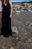 Great wedding guest dress, it was stretchy, fit perfectly, and comfortably. Wearing flats, the dress just floated above the ground. I did end up sewing the neck a little bit just to show a little less chest. - Sara H.