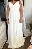 I am getting married on the beach, and I had some problems with the original dress I was going to wear. I got this one as a last minute solution. I was very surprised at how perfectly this dress fits my body. The only alteration I made was cutting the front length of the dress. I am 5'3" tall. 
The quality of the material is great, and the dress looks expensive. It is not see-through with the double layer. I added a dainty Clear Quartz belt that I got at an Etsy shop called Lina's Jewels. Customer service was excellent. I got two dresses to see which one fits me better. I called to return one of them, and customer service was very efficient. - Lina G.
