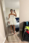 I look frumpy in the dress. It's not an ugly dress. I just don't look good with it, and I think I'm too short for this dress. - Julie A.
