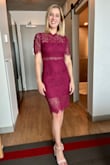 This dress fit perfectly and is very comfortable. There is a little give in the fabric so it never feels too tight, even when sitting down. The lace isn't itchy at all. The color is just as advertised. - Caitlin S.