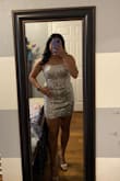 Although it's a little bit short for my taste the sequins make it all worth it. I ordered a medium thinking it was going to be too tight but it was perfect! Definitely stretches and curves very well. - Isabel A.