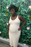 I wore this while pregnant during my second and third trimester. It had a perfect stretch without losing shape and detail. Definitely recommend! - Leah B.