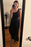 This dress is so flattering! A tad bit loose, but mediums are sometimes bigger on me. The ruffles add a perfect subtle detail without being over the top. Material is stretchy and comfortable. Will be perfect for an upcoming wedding I have! - Ali M.