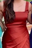 Went to an Autumn wedding and wanted to match the season. Perfectly floor length with flats. Just barely fit my hips into this dress, but it fit like a glove. Annoying to iron on low but looks great. - Nina H.