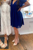 Cute shoes! I wore them for a wedding shower, and I plan to wear them to the wedding as well. I wasn't standing or walking that much, but they weren't uncomfortable for the time I was wearing them. Ran a little big, but maybe with a foot insert, it might be perfect. They look like the picture listed and are very cute! - Samantha Z.