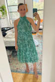 This fits me great & will be perfect for an upcoming wedding. The style is more elegant & unique than I usually go for with the high neck. Overall good quality & I like the color. - Katie G.