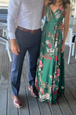 The dress was absolutely stunning and I felt it when I was wearing it! I got so many compliments. The fabric was such high quality and the color was so vibrant! It was very comfortable and so nice when I danced! I also paired it with a layered long necklace which I ordered from this site! Highly recommend this dress! - Olga B.
