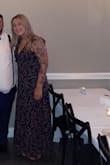This dress fits perfectly. Sometimes I'm in between a medium and large and 8-10. I got a large as I have gained a little weight and probably fit more on the 10 side. I've worn this twice to two separate weddings and this dress is stunning and perfect. Fit my body just right with a tiny bit of room for comfort (which I prefer). I didn't feel like I was suffocating, it held me in while I also felt extremely comfortable in it. Fun to dance in too but FYI for small women - it is long. I'm 5'11 and it was long with heels on still. - Jules O.