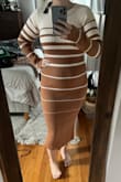 I bought this as a comfy yet cute dress for Thanksgiving, and it is perfect! I normally get a large in Lulus dresses, but I exchanged this for a medium. Tbh I might have even been able to swing a small because this dress has so much stretch! The material is high quality, super soft, warm, and thick! The design is really flattering too. I'll be wearing this a ton now that the weather is cooling off! - Shauna M.