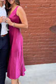 I really love this dress. It's a very flattering fit and the color was very rich. It hit perfectly at the shin and was great in length. The only note on sizing is that if you have a taller torso, the shoulders are shorter so it fits tight at the top. - Elizabeth M.