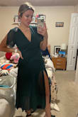 Absolutely loved wearing this dress to my friend's outdoor wedding! I have a larger chest so I was concerned that it wouldn't work for me but I ordered a medium and it was perfect!! Totally recommend this for anyone with a bigger chest or size down if your chest is proportional to the rest of ur body! The slit was a little bit high for me but that is just a preference thing:) - Lizzie Q.