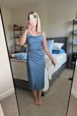 I bought this dress for a wedding I'm attending. At first, I got a small and it was a little big but when I exchanged it for an extra small, it was perfect! Definitely needed to steam out the wrinkles but I'm really excited to wear it. Also, I recommend body tape for the top part since it can lay awkwardly across the chest but overall, it's very nice. - Jessica M.