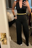 I loved this jumpsuit. The length was perfect with heels and the hips/butt area fit great. The only place I needed to have it taken in was the straps on the back as it was a little loose in the chest. I received a ton of compliments on this and can't wait to wear it again. - Kara R.
