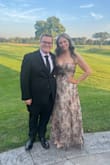 PSA- Color of the dress on the site is very white looking and it looks so much different in person- in a good way. It's way darker and more grayish- very wedding guest appropriate. I got so many compliments wearing this dress to a wedding! I was between size 6 & 8 and ordered an 8. It worked but I could have ordered the 6. I have wide hips but there was plenty of room for them, the corset is also adjustable. Overall true to size! It does run very long though. I'm 5'6" and wore 3- 4 inch heels and I still needed a couple of inches off to be able to walk in it. - Alissa P.