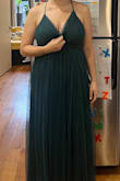 This is a really lovely dress. Perhaps for another event, I might have kept it, but it didn't feel right for a winery wedding. I'm large busted, so I would have needed to tighten up the deep V-neck in order to provide enough coverage/support. (holding it together in the pic) I would have added cups inside as well, as there's nothing for support. I might have also sewn down the slits a little lower, as I have a toddler who would have had me flashing everyone... But, the pics are true to what shows up. - Jamie K.