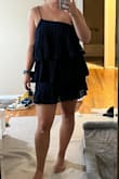 It's okay, but it's not flattering from the side due to the ruffles. It's a little short for what I was shopping for, but I have long legs. - Maggie S.