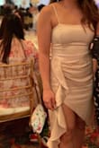 Very cute dress! Exactly what I wanted for a wedding. It was comfortable enough to play with my toddler yet elegant and fun. It wrinkles easily, unfortunately :( from the car to the venue it already undid my ironing. Maybe it's not noticeable to people but to me it was obvious. - Andrea N.