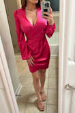 I cannot believe this dress was on sale. I am typically a 23 waist/000 short in jeans. Finding clothes to fit is very hit or miss for me since I am child-sized lol. Everything about this dress is wonderful. The material is a thick silk so as to be not see through but thin enough to be very comfortable for a September wedding in the South. The pink color is STUNNING in person and compliments my cool toned pale skin. I came back to buy this dress in black too but they were sold out. This dress is flattering. So glad I made this purchase. - Morgan W.