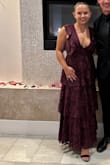 This dress was so perfect for a fall wedding! Received so many compliments. The top ran slightly large. I got a medium (36D) and had to stitch some of the bottom of the neckline so it wouldn't show so much. I think a small one would have been perfect, but it was final sale. Literally cannot say enough great things, it was so perfect and very comfy also! - Sierra M.