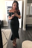 Beautiful dark green color. The style feels unique and different than most dresses, especially for attending a wedding. Thick material so the dress feels sturdy. Happy with this purchase! - Kelsey M.