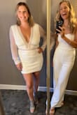 I ordered both large and XL because I wasnn't sure which size would fit. I have large breasts and the large was too small in that area and a little too short over the butt. But the XL fit perfectly. And I loved how soft the material was. I got so many compliments all night long. - Cindy K.