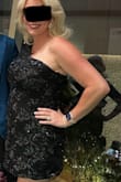 This dress was beautiful and received many compliments. I first purchased M but was way too small and short. Returned for an L and fits pretty well. A little loose on top but not too bad (I didn't need tape). Material is beautiful. - Lisa H.