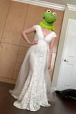 Good quality fabric. It fits well for the most part. The bust could be taken in a little but it wasn't too ridiculously loose so I just left it as is. I had my tailor shorten the front a bit. It's a great dress if you're a shortie because you get a free train pretty much. I made a simple overskirt to put on top and voila! Wedding dress under $250. - Siu M.