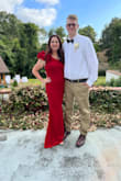 I bought this dress for a semi-formal wedding. The material is a little thick but not so thick you're sweating like crazy. It's a little long even with heels but honestly, it gave such a great effect. The length didn't bother me at all. It hugs you in all the right places. I've never received so many compliments on a dress before (other than my wedding dress!). The wedding we went to was a Fall wedding and took place outdoors so the red was perfect. I can't wait to wear it again to another event. - Cristina L.