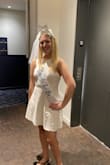 I wore this for my bachelorette party, and it was perfect. Didn't feel too [inappropriate] and just looked super cute. The fabric wasn't my 1st choice because it gets a little wrinkly, and I can't tell if ironing it would ruin it or not. Overall, it was perfect for what I needed, and I would also wear it at the beach or other fun summer events. - Eleni R.