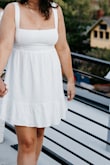 This linen material dress was exactly what I was looking for, for my engagement photoshoot. I tied the bust area a little tighter and higher so that I didn't need a bra to feel secure. I think it's a great flowy dress and I plan on using it during my honeymoon as well! - Megan D.