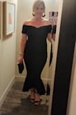 Loved the dress.  Fit was perfect.  I am short so was looking for a dress I wouldn't have to hem. This dress was great. Yes, it hit lower than it was intended but the look was fantastic.  Highlights your curves. Both classy and sexy at the same time.  Lots of compliments. - Tina B.