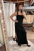 This dress fits amazing! I felt so good in it. It does run long and even with a heel so had it hemmed but highly recommend. - Christine V.