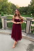 I loved this dress. It was perfect for the fall wedding I attended. The skirt has lovely movement, it gives very romantic, whimsical vibes. The sleeves are snug since that's pretty much how the dress stays up, so don't expect to raise your arms over your head. I was expecting this though, so it didn't bother me much! - Elena R.