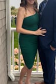 I wore this dress to a wedding 3 months pregnant and I was so comfortable so my measurements are different than noted. It had the perfect stretch to it and it was very flattering. - Stephanie S.