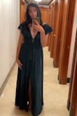 I got this dress for a catholic wedding, and it was perfect! The green was gorgeous, and I got lots of compliments. The only downfall was the sleeves. I had to tape them down and only had one close call at the end of the night. But it still was a beautiful dress and would recommend it! - Morgan B.