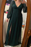 This dress was out of stock for a few months, when it was restocked I ordered it right away. Based on the reviews, I ordered a size smaller (M) but I wasn't able to zip it all the way up, so I exchanged it for a large and it fits perfectly! Will definitely need to wear heels based on the length. - Emily H.