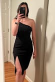 If you need a LBD to throw on for any occasion, look no further. Great fit. The elastic straps have a nice stretch and lay great! Slit is in the perfect location! - Abigael W.