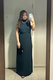Loved this dress. It's super classy for a Fall, black-tie wedding. I loved the color and the fit. It was super comfortable. The length was good with my heels (about 3 inches). I didn't need to get it hemmed or anything. My only complaint was that the zipper kept getting caught on the waistband. I needed my boyfriend to help me and we had to spend a few minutes on it. Once it got over the bump, it zipped up fine though. - Ayla K.