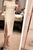 I initially ordered a small but I could not zip it up when it got to my chest - I'm a 36C, so I had to exchange it for a medium (pictured). The dress is fine but just didn't feel very fancy and while the slit is cute, it felt like it didn't give me much shape in general when standing normally. I returned it. - Branka D.