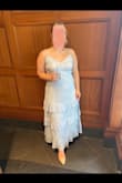 Wore this dress to two weddings in 2023, and the fit and flow were extremely flattering. The color is also gorgeous. This shows a bit of your stomach outline but doesn't call attention to it due to the pattern. I was between a Large and the XL, but ended up going with the XL due to my hips, and modified hourglass. The top was a little large as I'm not big-chested. - Sutton H.