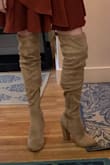 The color is yummy, they're made well and even though the heel is higher than it looks they seemed comfortable but they were too loose on my legs and I didn't want to worry about pulling them up all night.  
I'm a 7.5 or 8, got an 8 and it was fine. - Helen B.