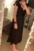 It's a bit loose in the breast area but I just tied it tighter in the back to fix it. Wore it for a cocktail party! Was very cute. The midsection was TIGHT = I'm usually a 2 in dresses but I would consider the xs to be more a size zero. - Allison L.